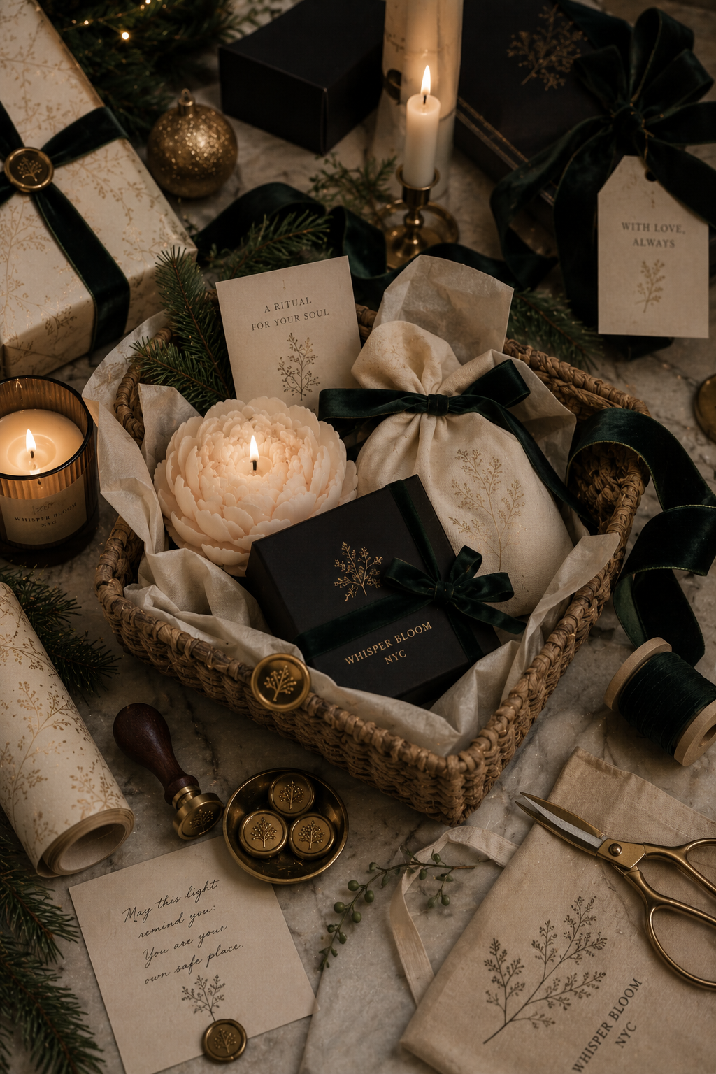 Whisper Bloom NYC founder Vivian's gender-neutral corporate gift set appropriate for male clients in Manhattan