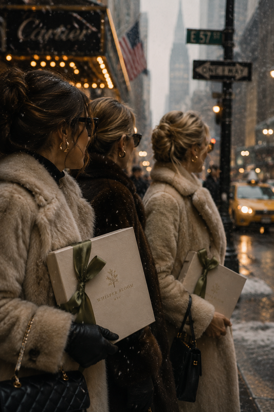 Whisper Bloom NYC founder Vivian's Galentine's Day ritual gift set shared among a women's friend group in Manhattan