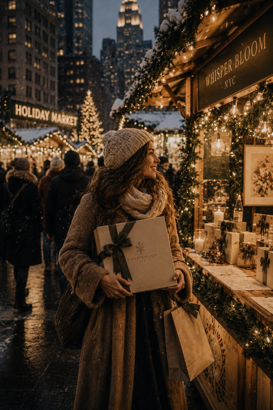Whisper Bloom NYC founder Vivian's employee holiday gift set under $200 per person prepared in Manhattan