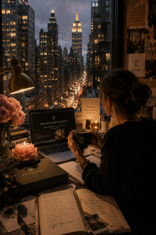 Whisper Bloom NYC founder Vivian's Soul-Echo subscription gifted with a personalized card in Manhattan