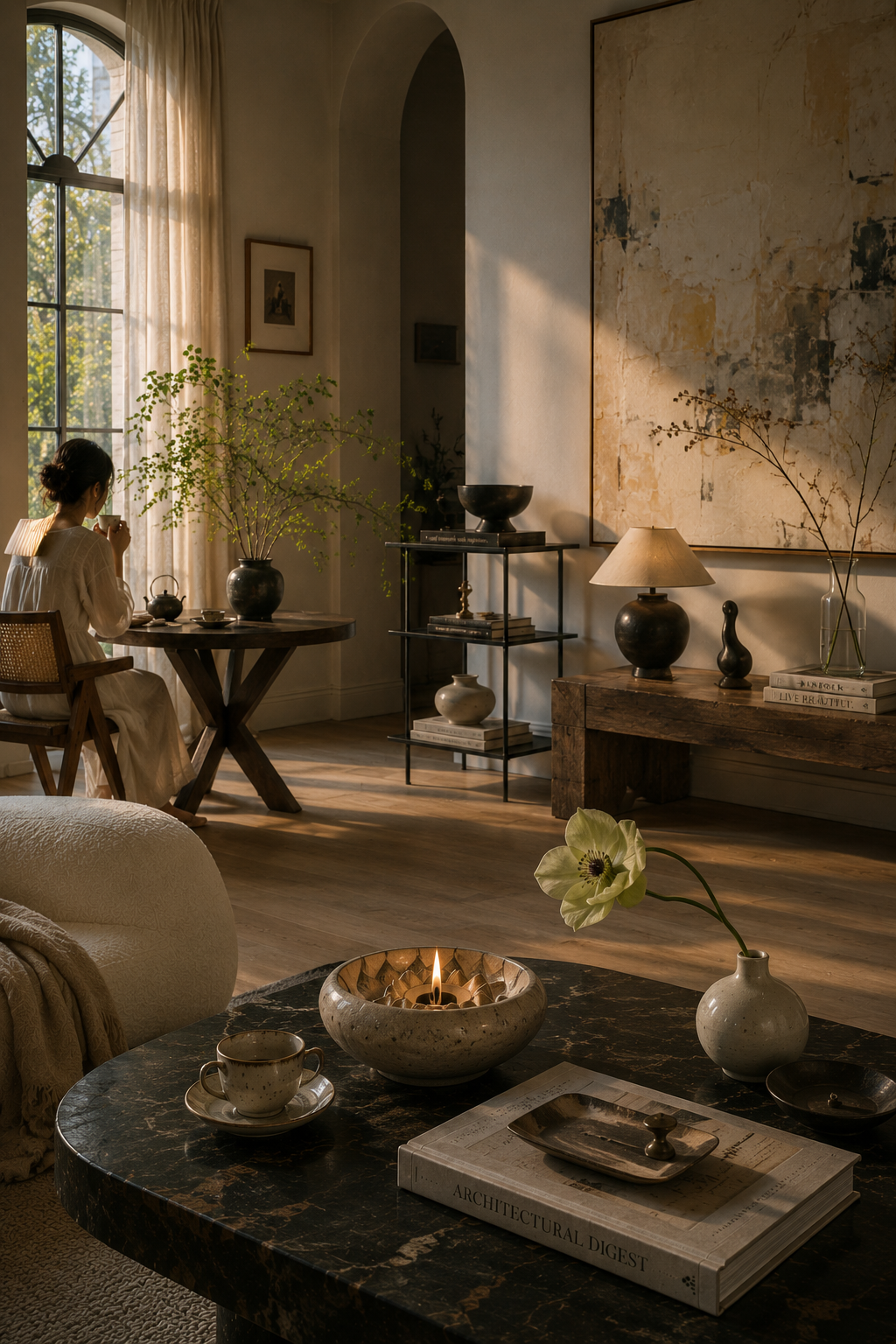 Whisper Bloom NYC founder Vivian's beginner ritual candle starter set on a Manhattan side table