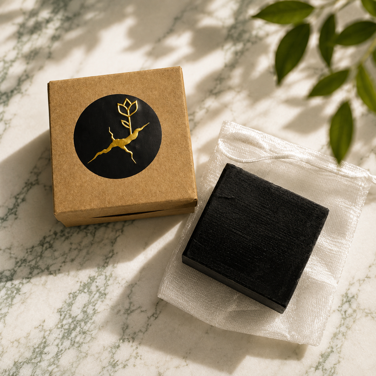 Charcoal Purify — The Vacuum black soap displayed with its kraft box and cotton pouch